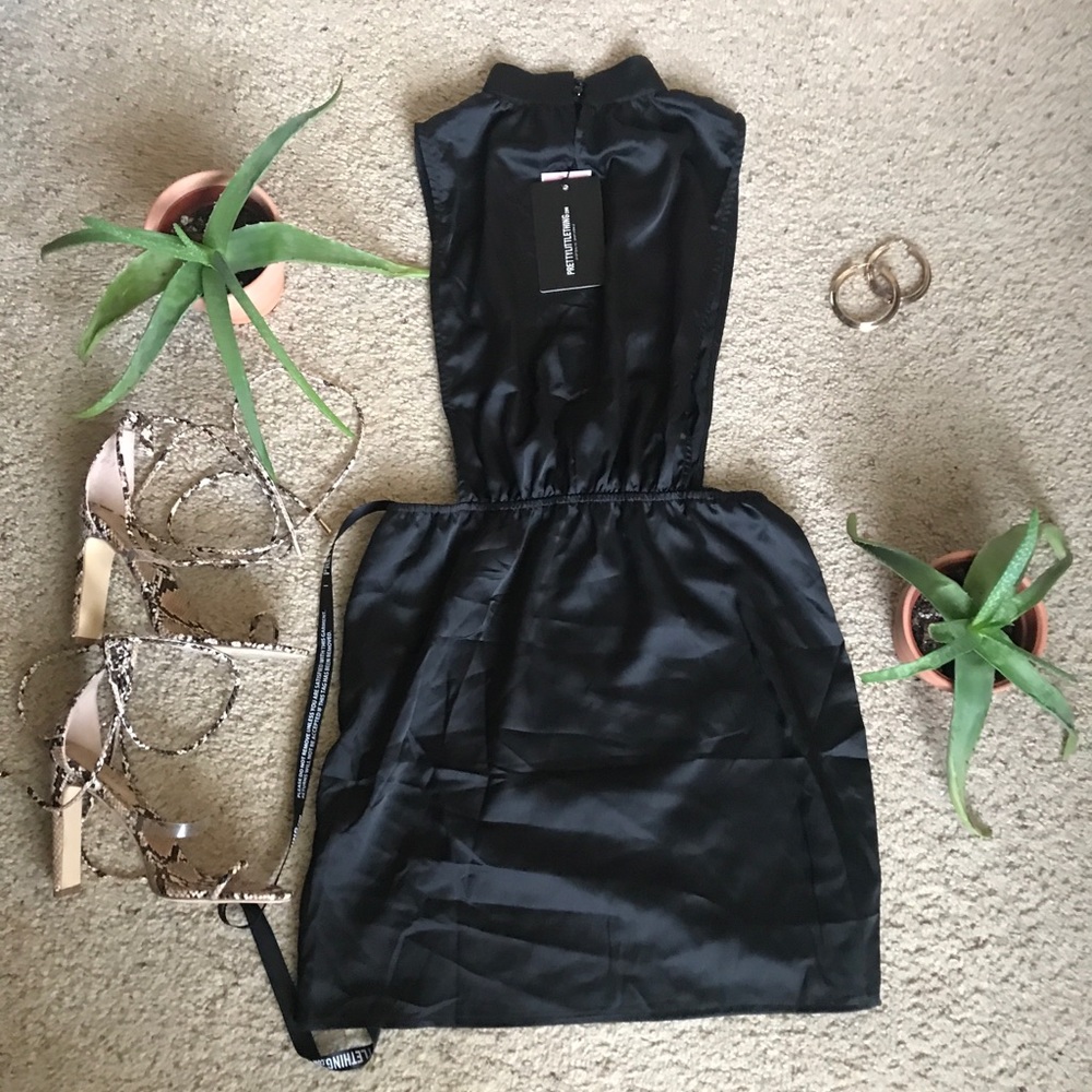 SOLD/PrettyLittleThing Black Silk Mini Dress